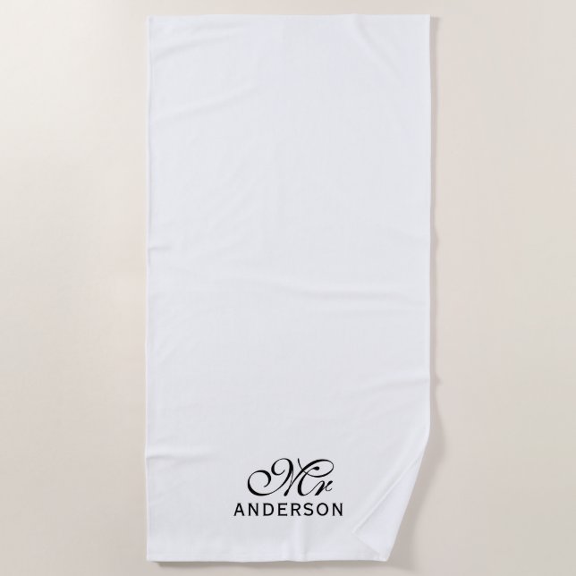 Personalised Editable Colours Elegant Script Mr Beach Towel (Front)