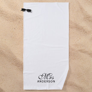 Personalised Editable Colours Elegant Script Mrs Beach Towel