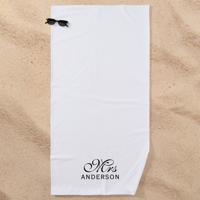Personalised Editable Colours Elegant Script Mrs Beach Towel (Creator Uploaded)