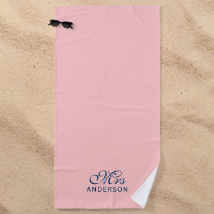 Personalised Editable Colours Elegant Script Mrs Beach Towel
