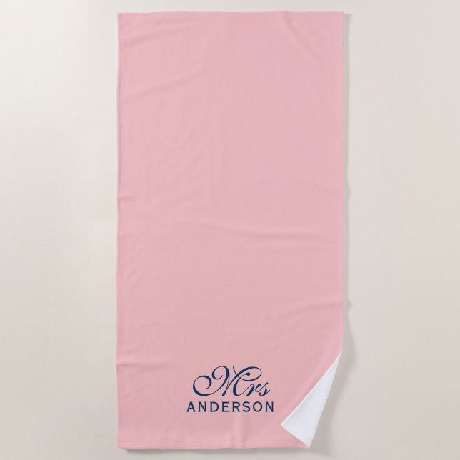 Personalised Editable Colours Elegant Script Mrs Beach Towel (Front)