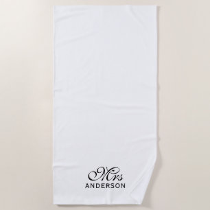 Personalised Editable Colours Elegant Script Mrs Beach Towel