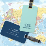 Personalised Editable Colours Elegant Script Mrs Luggage Tag<br><div class="desc">Travel in style with this luggage tag featuring the word "Mrs" in elegant script on the front. Click customise to change background colour of both sides. Personalise it by replacing the placeholder text. For more options such as to change the font and it's size/colour or the spacing between letters click...</div>