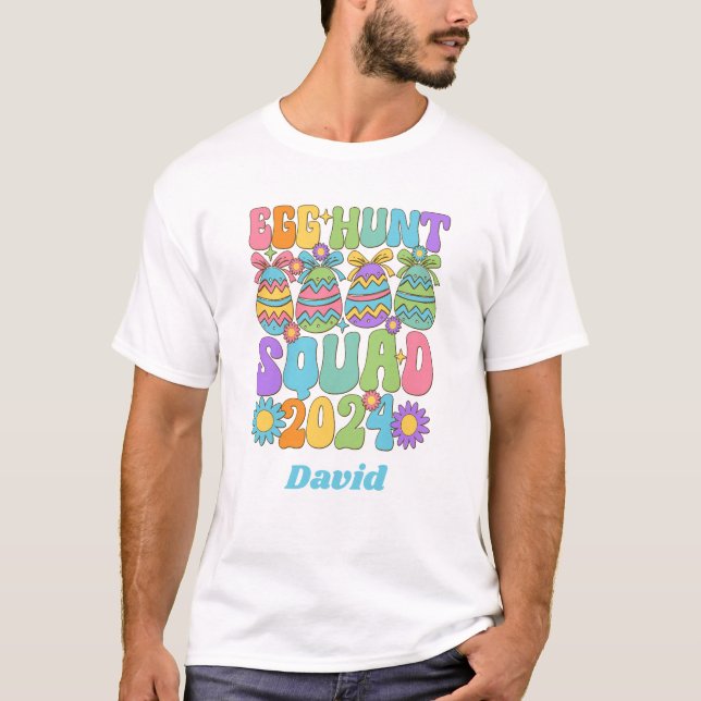 Personalised Egghunt Squad Retro Print T-shirt (Front)