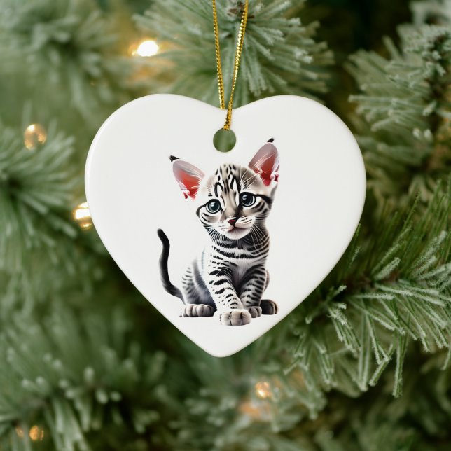 Personalised Egyptian Mau Kitten Ceramic Tree Decoration (Tree)