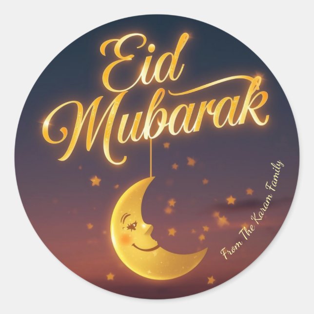 Personalised Eid Mubarak Muslim modern  Classic Round Sticker (Front)