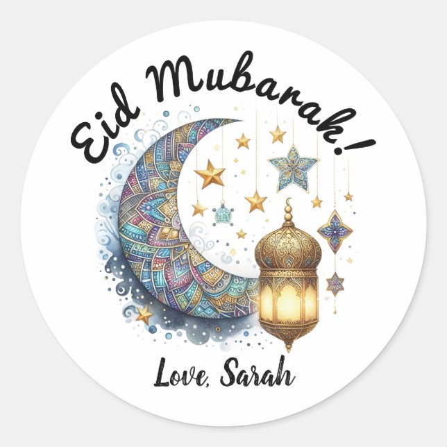 Personalised Eid Mubarak Round Stickers (Front)