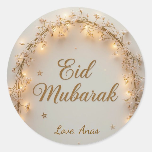 Personalised Eid Mubarak Round Stickers (Front)