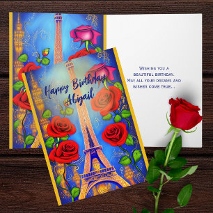 Personalised Eiffel Tower Night in Paris Birthday Card