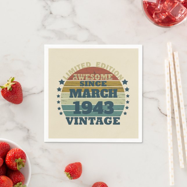 Personalised eighty vintage 80th birthday napkin (Insitu)