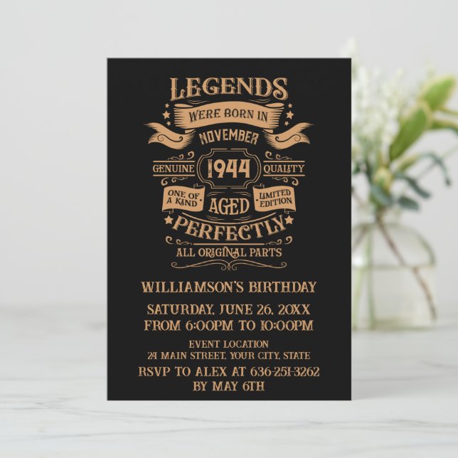 Personalised eighty vintage 80th birthday party invitation (Standing Front)