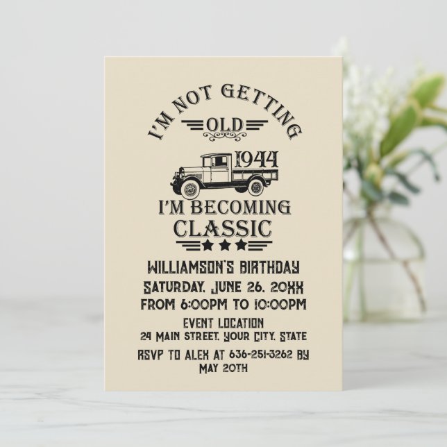 Personalised eighty vintage 80th birthday party invitation (Standing Front)