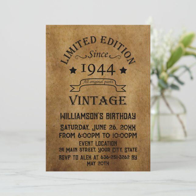 Personalised eighty vintage 80th birthday party invitation (Standing Front)