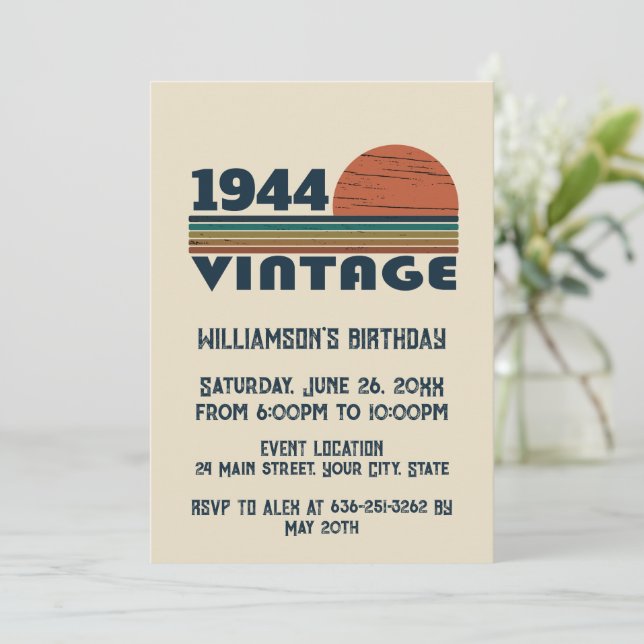 Personalised eighty vintage 80th birthday party invitation (Standing Front)