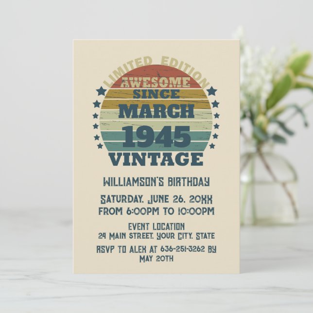 Personalised eighty vintage 80th birthday party invitation (Standing Front)