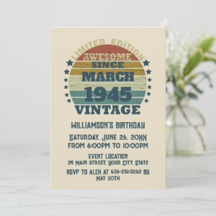 Personalised eighty vintage 80th birthday party invitation