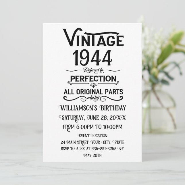 Personalised eighty vintage 80th birthday party invitation (Standing Front)