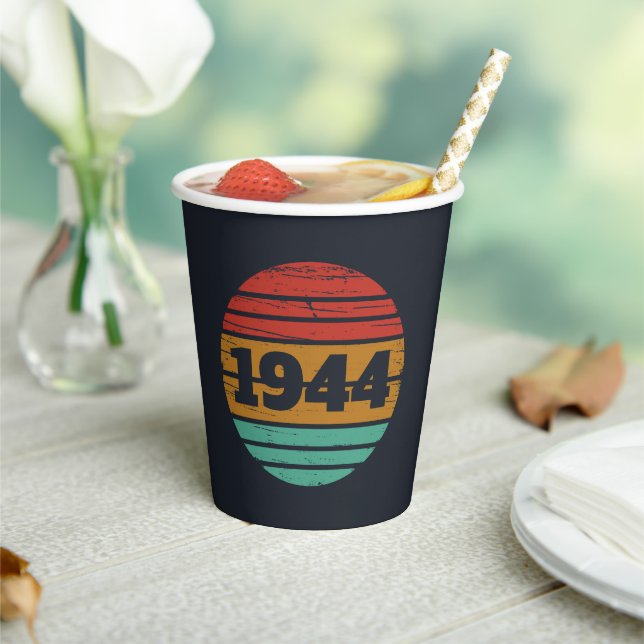 Personalised eighty vintage 80th birthday party paper cups (Insitu)