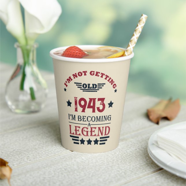 Personalised eighty vintage 80th birthday party paper cups (Insitu)