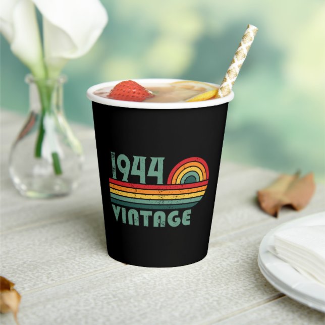 Personalised eighty vintage 80th birthday party paper cups (Insitu)