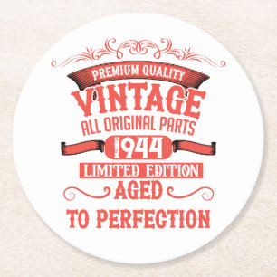 Personalised eighty vintage 80th birthday party round paper coaster