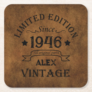Personalised eighty vintage 80th birthday party square paper coaster