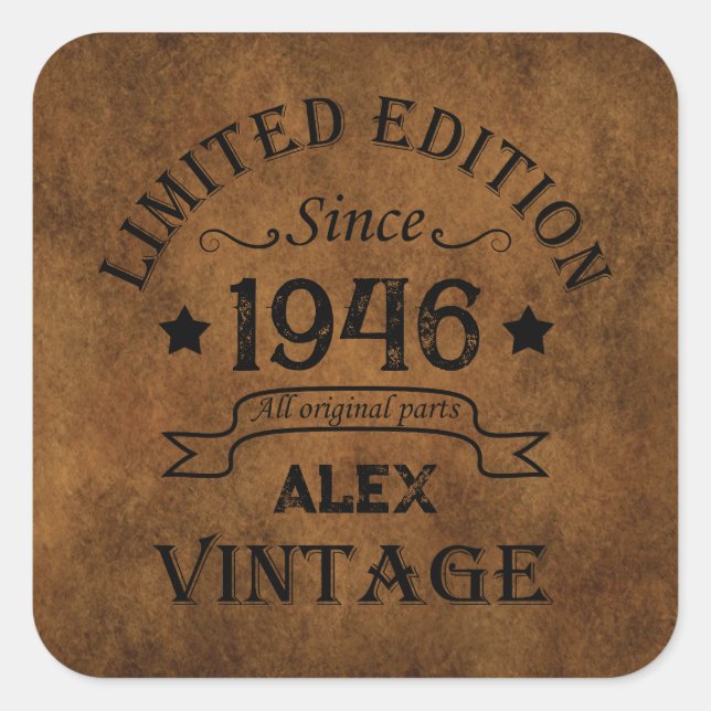 Personalised eighty vintage 80th birthday party square sticker (Front)