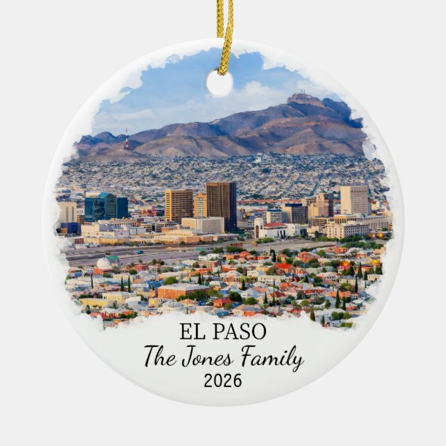 Personalised El Paso Ornament, Custom Texas Ceramic Tree Decoration (Front)