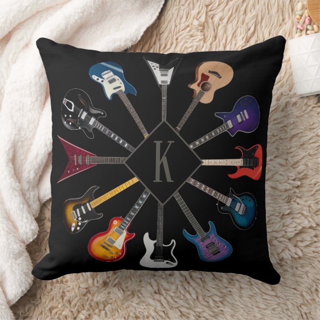Personalised Electric Guitar Circle Black Cushion (Blanket)