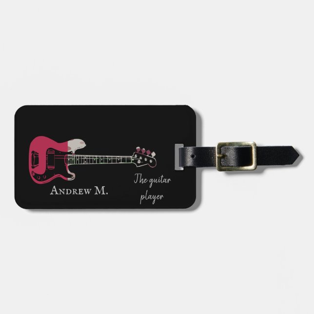 Personalised Electric-guitar / guitarist travel Luggage Tag (Front Horizontal)