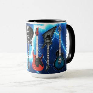 Personalised Electric Guitars Blue Lightning Mug