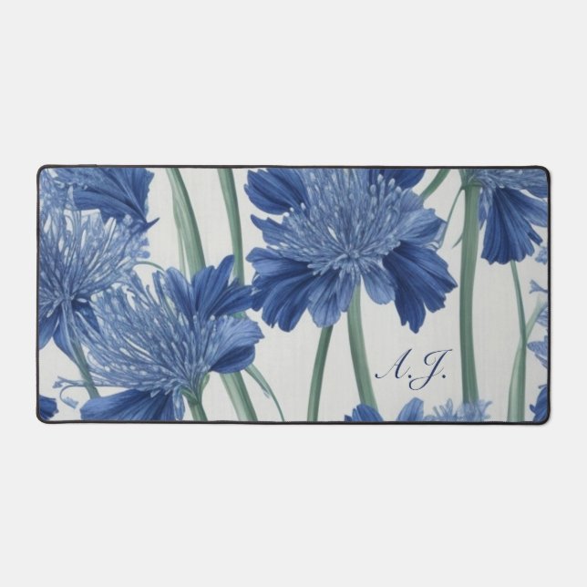 Personalised Elegance: Agapanthus Floral Initials Desk Mat (Front)