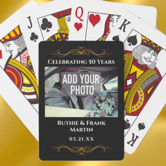 Personalised Elegant 50th Anniversary Photo Gift Playing Cards (Personalized photo keepsake playing cards. Fun custom 50th wedding anniversary gift or party favor.
)