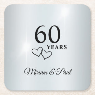 Personalised Elegant 60th Wedding Anniversary Square Paper Coaster