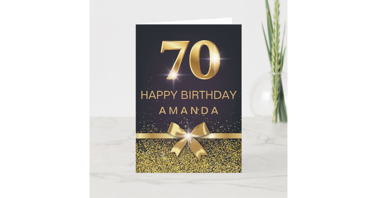 Personalised Elegant 70th Birthday Gold Glitter Card
