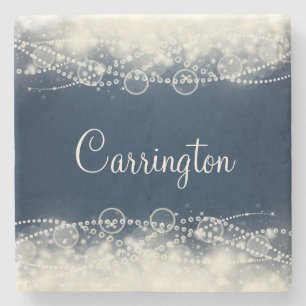 Personalised Elegant Abstract Lace and Pearls Stone Coaster