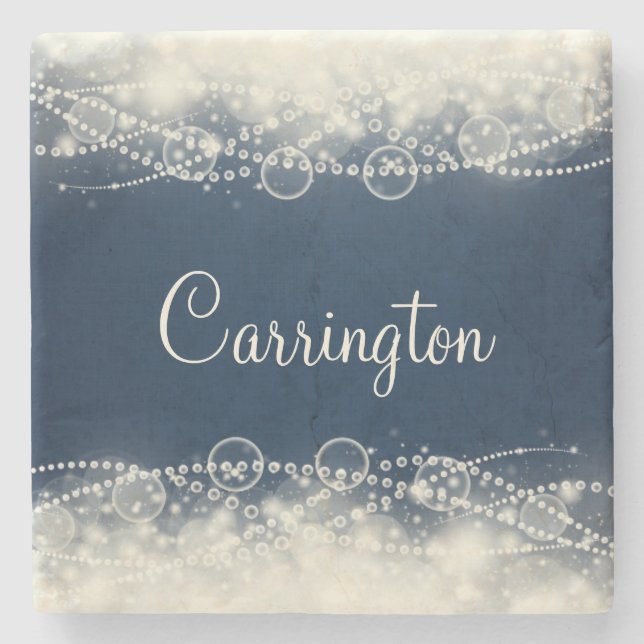 Personalised Elegant Abstract Lace and Pearls Stone Coaster (Front)