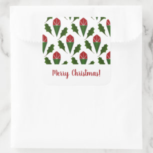 Personalised Elegant Abstract Red Roses and Holly Square Sticker