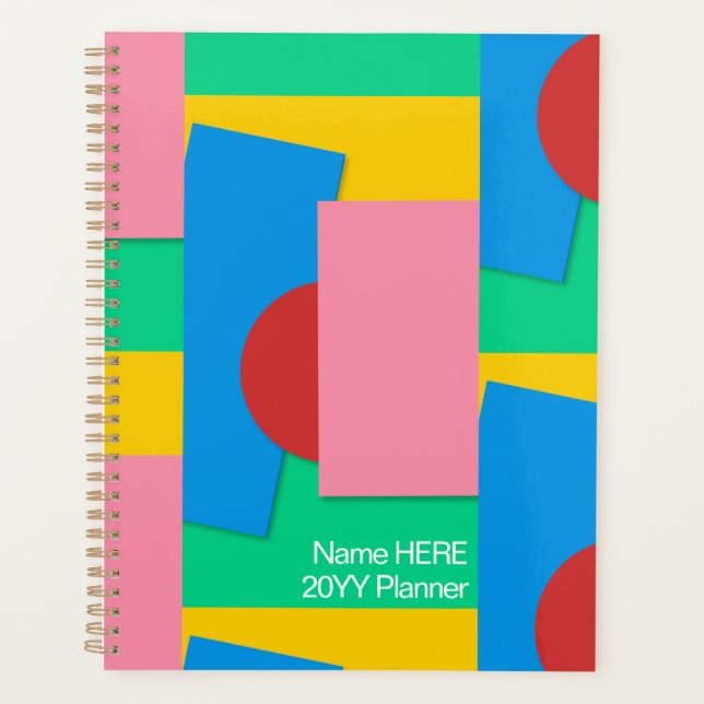 Personalised Elegant Abstract Shape & Colour Blue Planner (Front)