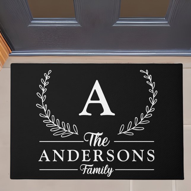 Personalised Elegant and Classy Family Name Black Doormat (Creator Uploaded)