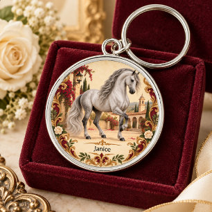 Personalised Elegant Andalusian Horse Spanish Key Ring