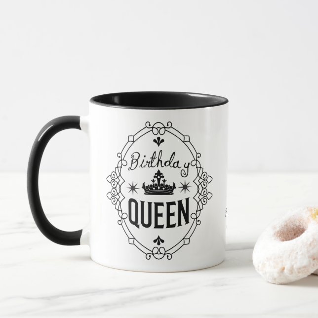 Personalised Elegant Birthday Queen Typography Mug (With Donut)