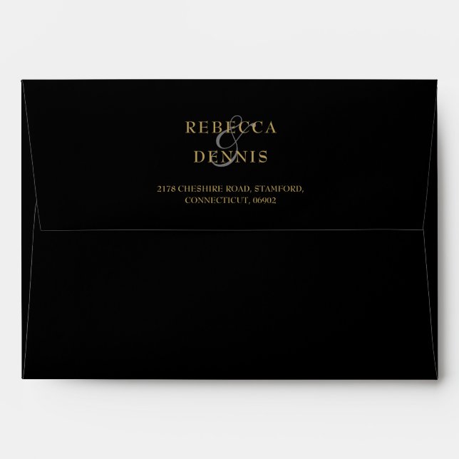 Personalised Elegant Black And Gold Return Address Envelope (Back (Top Flap))