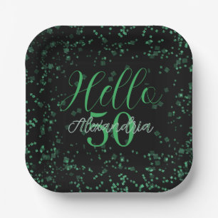 Personalised Elegant Black and Green 50th Birthday Paper Plate