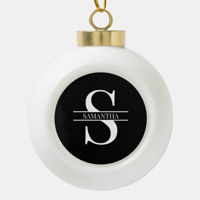 Personalised Elegant Black and White Ceramic Ball Christmas Ornament (Front)