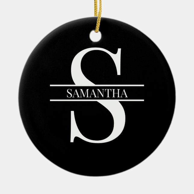 Personalised Elegant Black and White Ceramic Tree Decoration (Front)