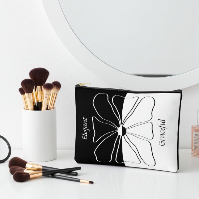 Personalised, Elegant Black and White Floral Art Accessory Pouch (Creator Uploaded)