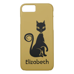 Personalised Elegant Black Cat on Gold Background Case-Mate iPhone Case