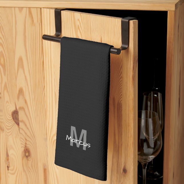 Personalised Elegant Black Chic Tea Towel (Thirds Fold)