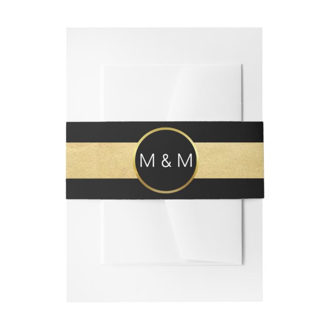 Personalised Elegant Black Faux Gold Foil Wedding Invitation Belly Band (Front Example)